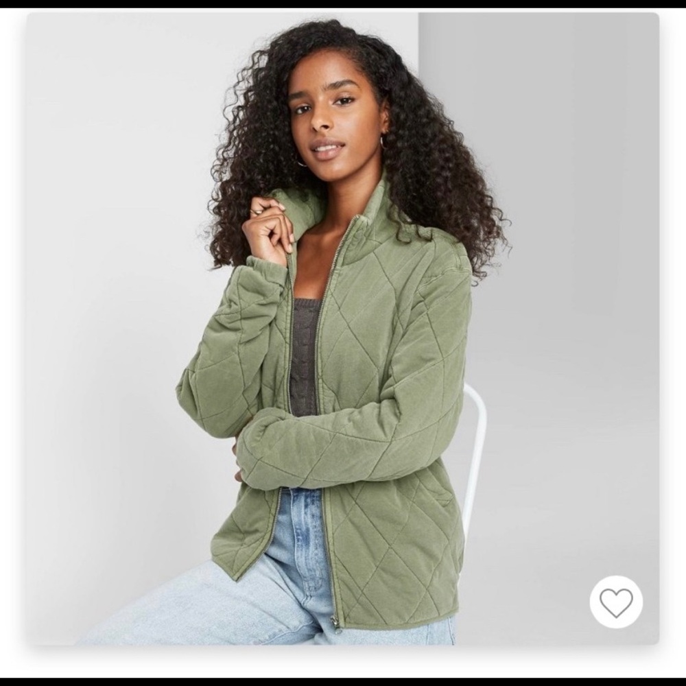 Wild Fable Quilted Bomber Jacket, Army Green, Size S, Like New